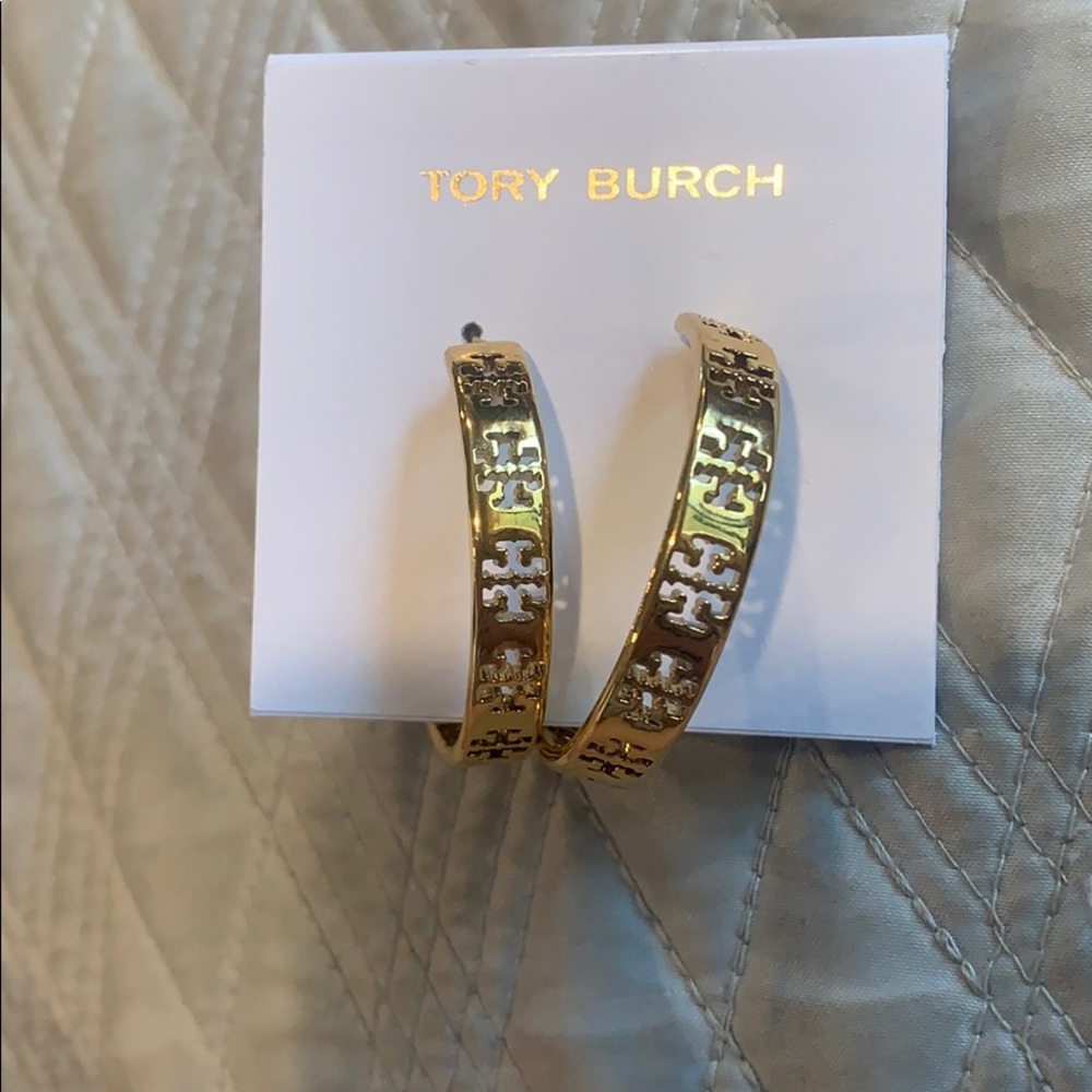 Tory burch gold TT logo earrings